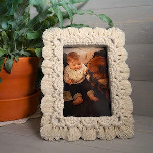 Custom Bohem Decor Frame / Unique Macrame Photo Frame / Lace-Patterned Photo Frame / Glamorous Designs Picture Frame / Cotton Anniversary 2