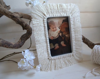 Recycled Cotton Cord Photo Frame - Truly Boho-Style Photo Frame - Natural Decorative Picture Frames - Handmade Unique Macrame Design