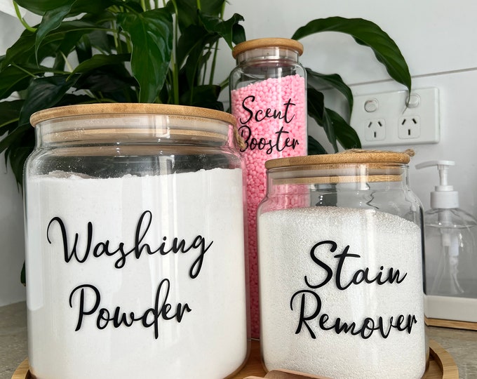 Laundry Glass Jars With Bamboo Lids,scoop and Tray5 Pieces Etsy