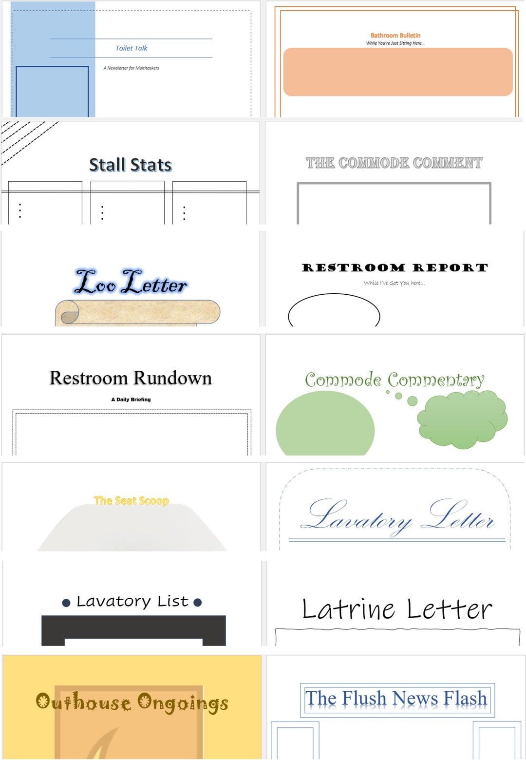 Bathroom Bulletin Toilet Talk Printable Newsletter Template Etsy