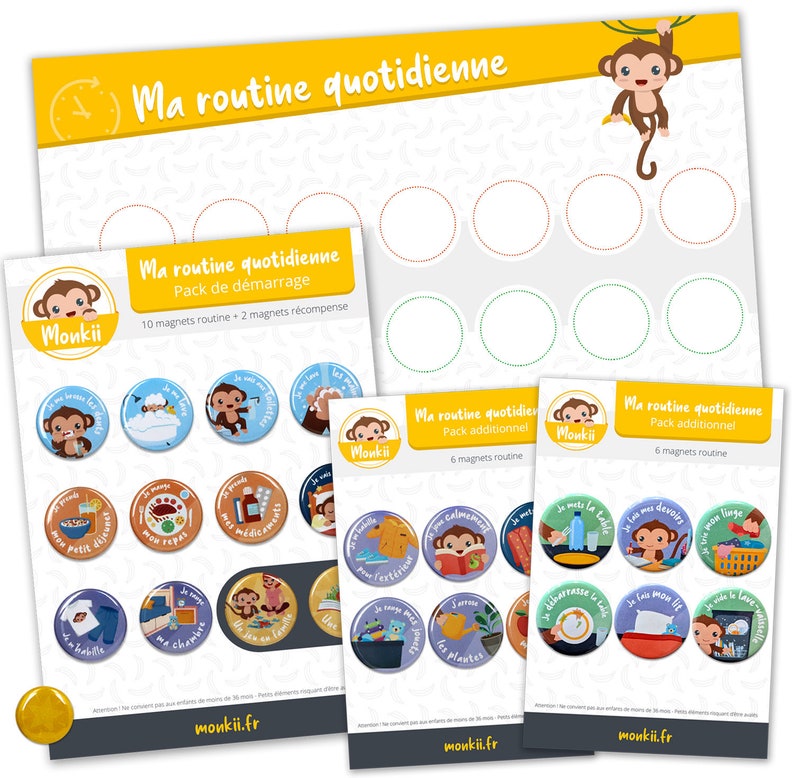 Ma routine quotidienne : tableau de routine pour enfants Monkii 24 magnets