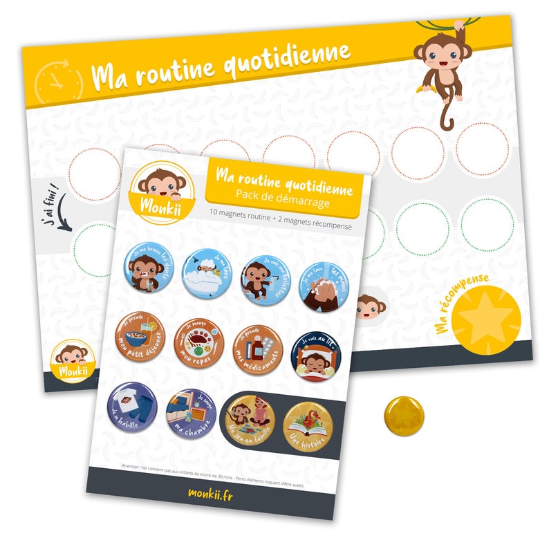 Ma routine quotidienne : tableau de routine pour enfants Monkii 12 magnets