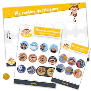 Ma routine quotidienne : tableau de routine pour enfants Monkii 18 magnets n°1