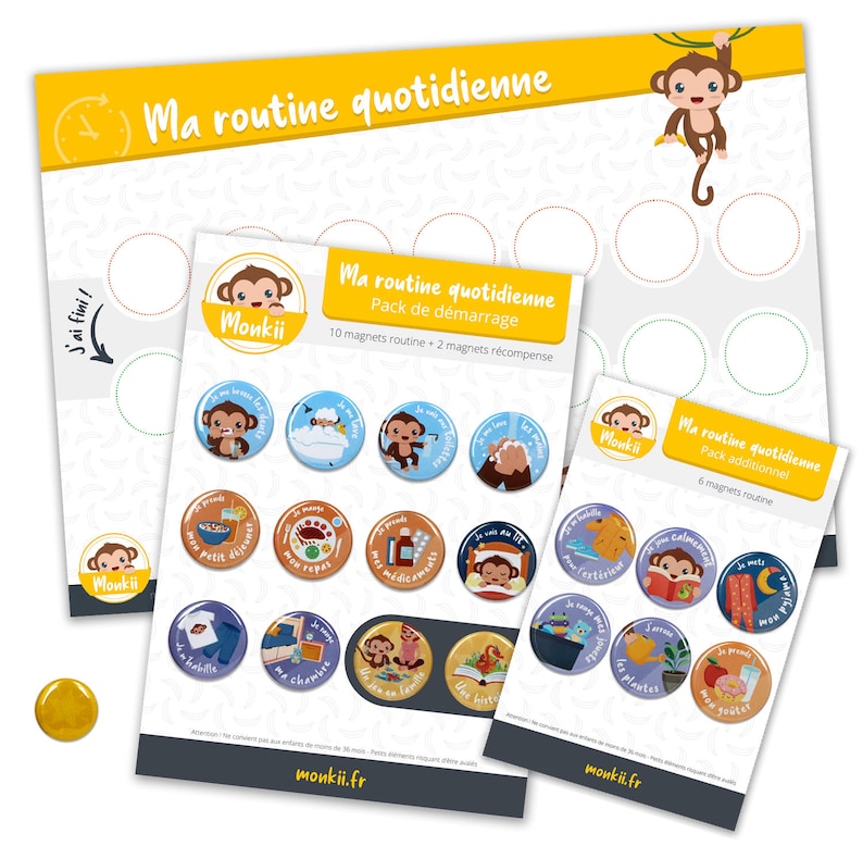 Ma routine quotidienne : tableau de routine pour enfants Monkii 18 magnets n°1