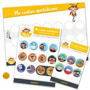 Ma routine quotidienne : tableau de routine pour enfants Monkii 18 magnets n°2