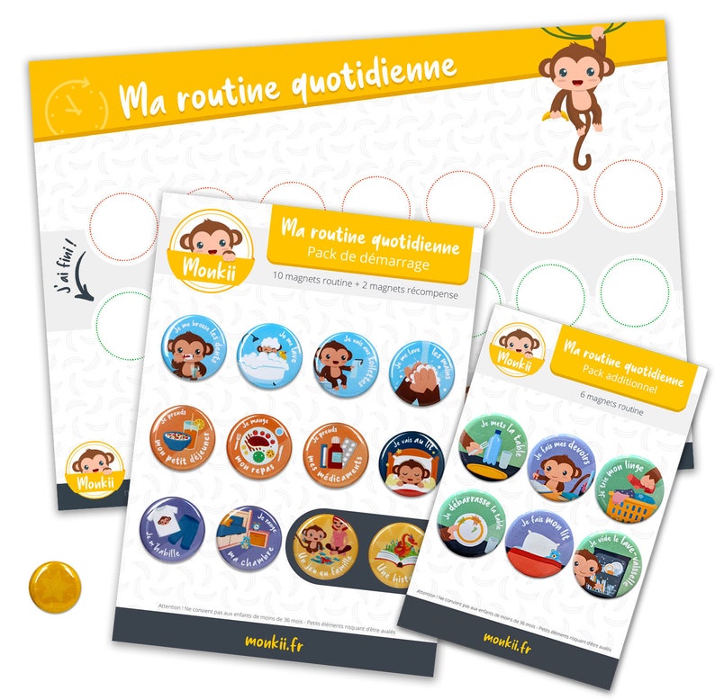 Ma routine quotidienne : tableau de routine pour enfants Monkii 18 magnets n°2