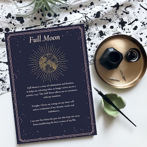 Yoga Vollmond Zeremonie, Manifestation, Meditation Affirmation Karte Set für Lunar Phase Rituale