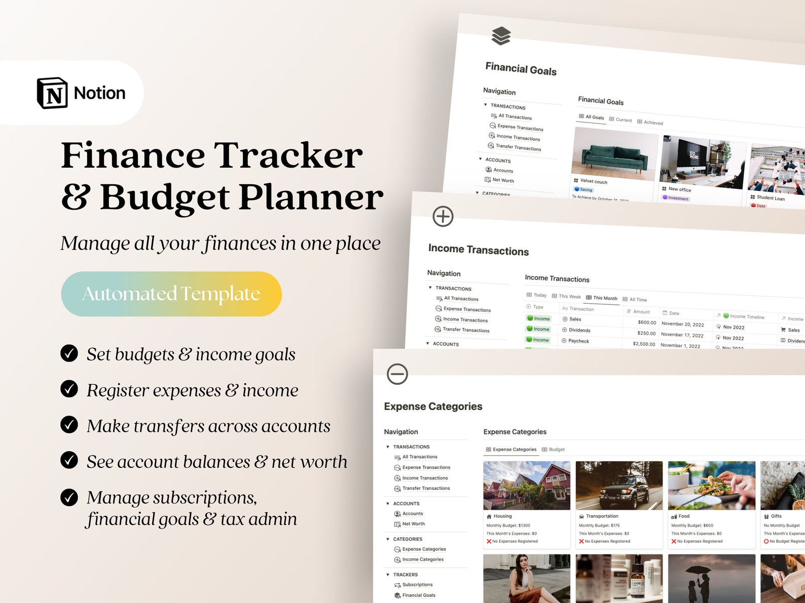 Finance Tracker & Budget Planner Notion Template
