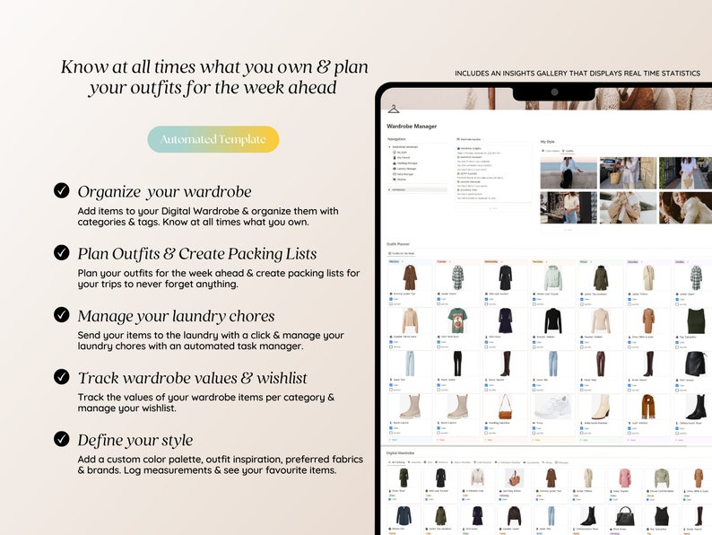 Wardrobe Manager Notion Template Plan Outfits Packing Lists - Etsy