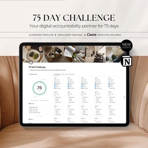 75 Day Challenge | Notion Template | Prefilled Checklist | Habit Tracker, Fitness, Water, Book Tracker, Meal Planner, Journal
