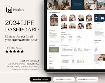 Life Dashboard 2024 Notion Template / Todo en uno / Planificador, Metas, Atención Plena, Manifestación, Fitness, Nutrición, Finanzas, Estilo y Bienestar