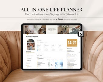 All-In-One Life Planner Notion Template Undated | Planner, Goals, Mindfulness, Manifestation, Fitness, Nutrition, Finance, Style & Wellness
