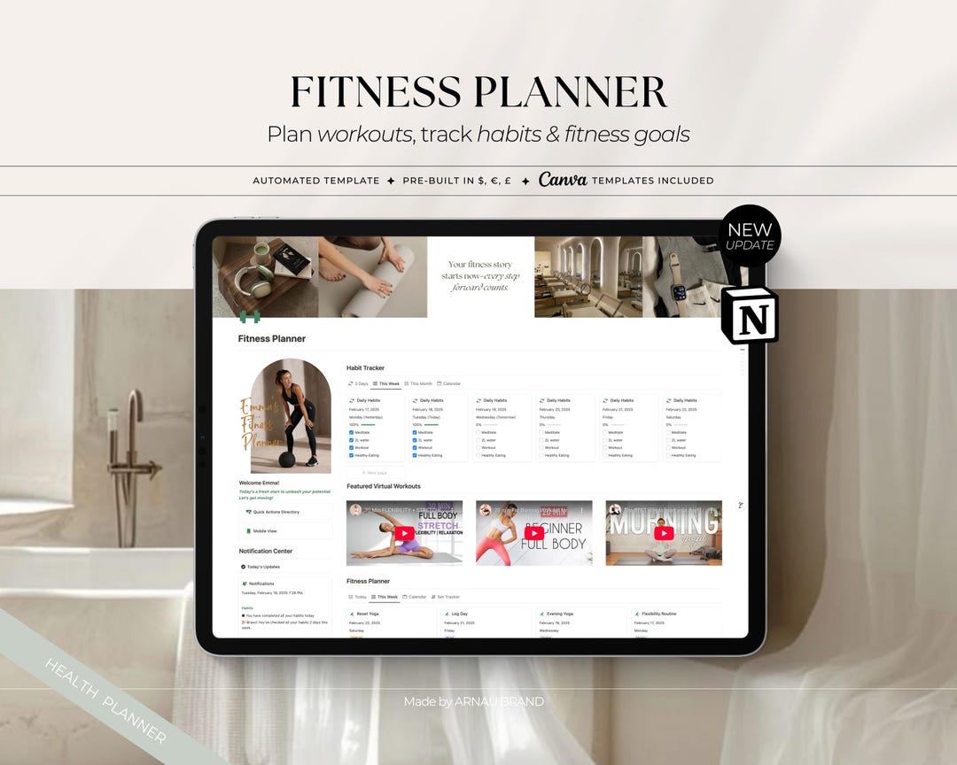 Fitness Planner Notion Template | Workout, Habit & Progress Tracker ...