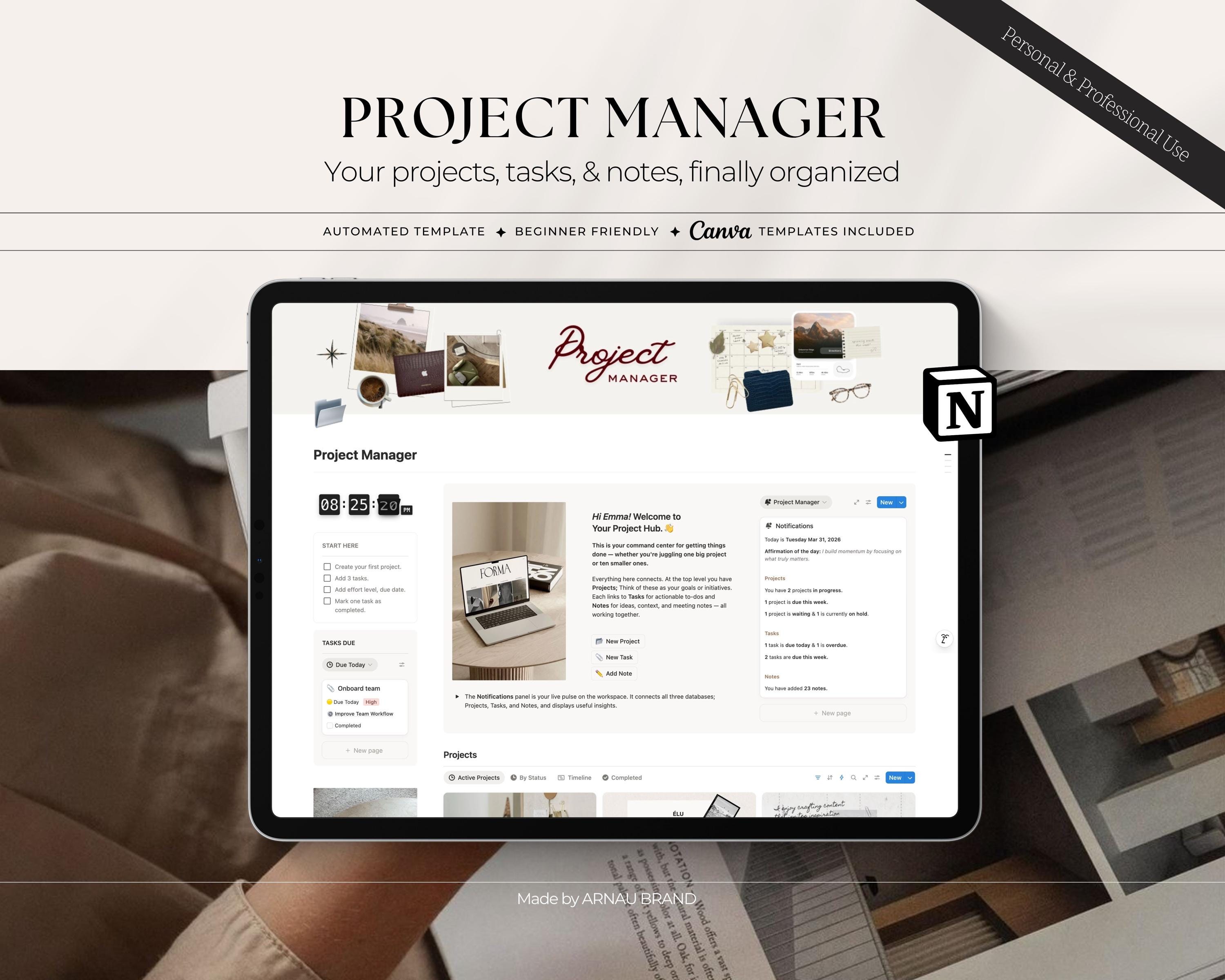 Project Manager Notion Template | Task & Notes Tracker | Productivity ...