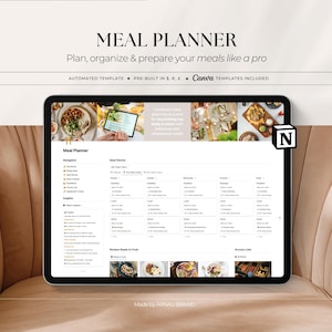 Meal Planner Notion Template | Digital Meal Planner, Recipe Book, Kitchen Manager, Batch Cooking | Generate Grocery Lists, Manage Stock