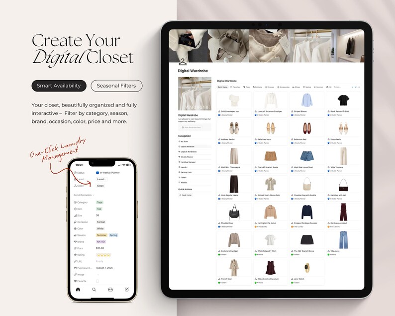 Digital Wardrobe Notion Template: Outfit Planner & Closet Organizer - Etsy