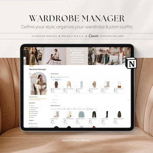 Wardrobe Manager Notion Template | Virtual Closet, Define Style, Plan Outfits, Packing Lists, Handbags, Laundry Chores, Build Wishlists