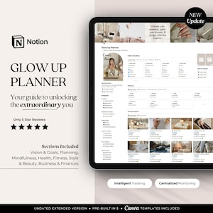 Glow Up - That Girl Notion Template / Planner tutto in uno / Planner, consapevolezza, manifestazione, salute, fitness, bellezza, affari e finanze