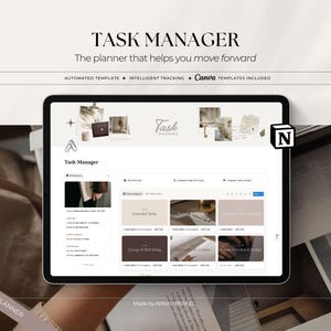 Plantilla de administrador de tareas de Notion, organizador de vida, planificador de productividad, tareas diarias, objetivos y panel de categorías de vida.