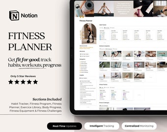 Fitness Planner Notion Template | Track Workouts, Habits, Sets and Reps | Set Goals, Monitor Progress | Improve Self Care & Performance