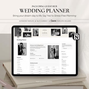 Notion bruiloft planner sjabloon | Digitale organizer met gastenhub (canvasjablonen inbegrepen)