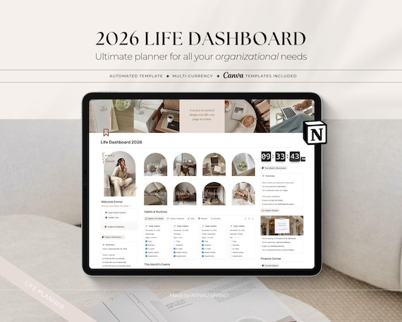 2026 Life Dashboard Notion Template | All-in-One Wellness & Productivity Digital Planner | Daily Planning, Habit Tracker | Digital Download