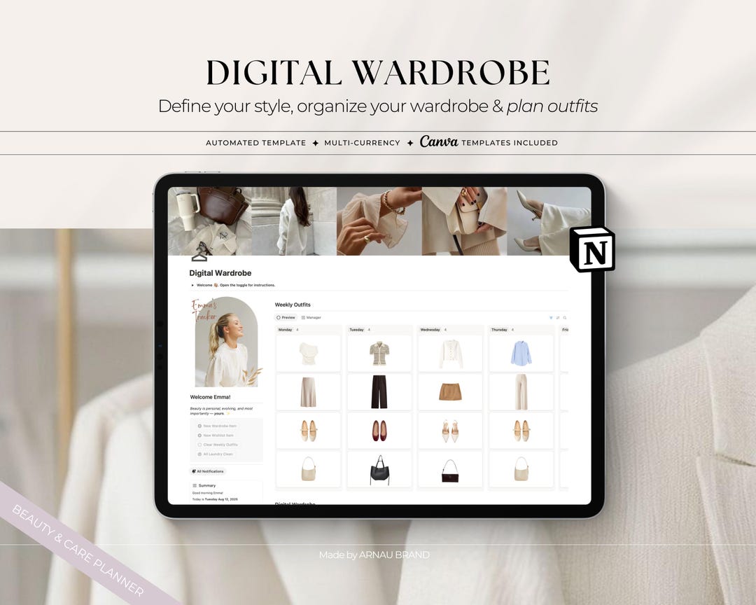 Digital Wardrobe Notion Template: Outfit Planner & Closet Organizer - Etsy
