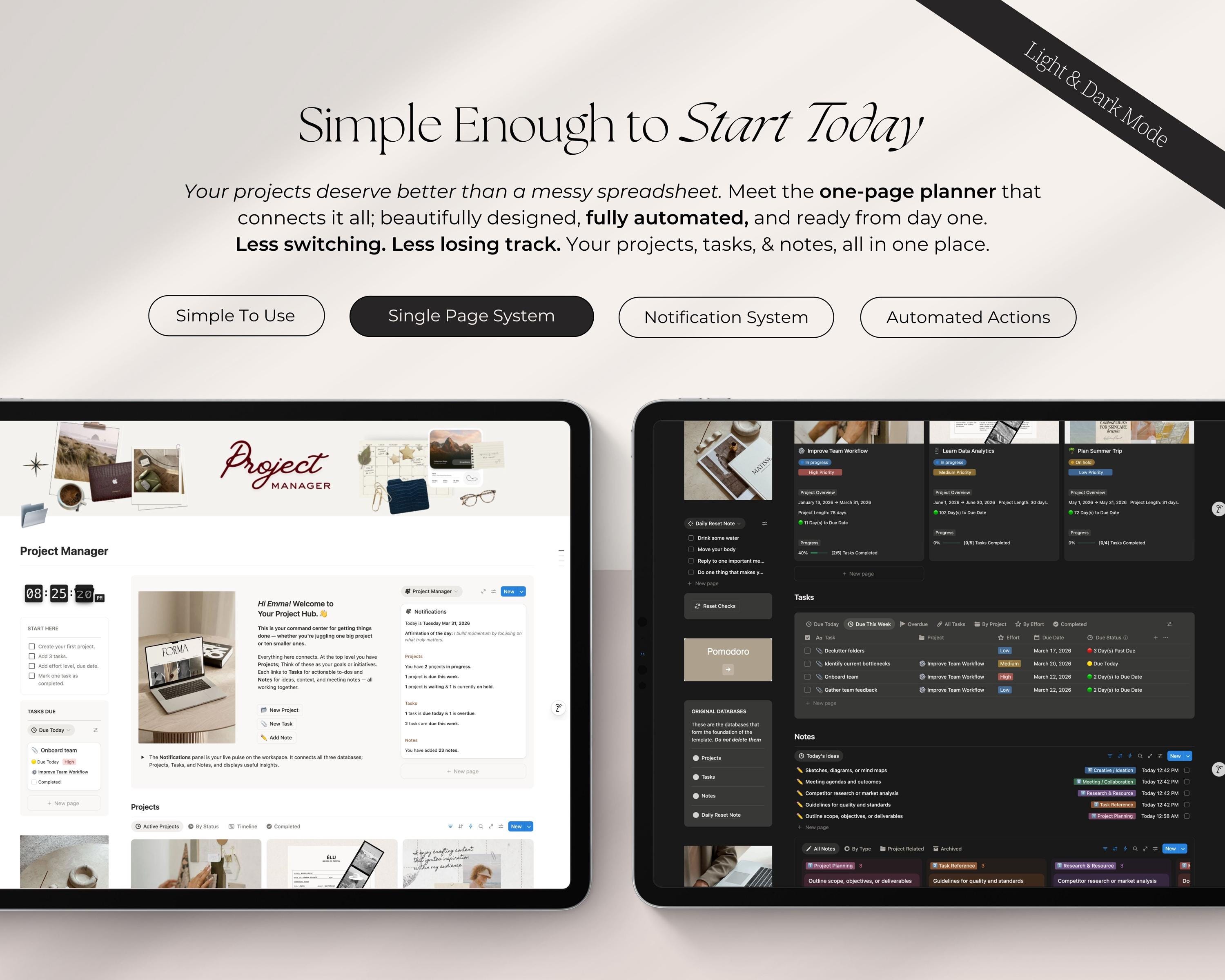 Project Manager Notion Template | Task & Notes Tracker | Productivity ...