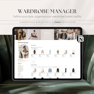 Wardrobe Manager Notion Template | Virtual Closet, Define Style, Plan Outfits, Packing Lists, Handbags, Laundry Chores, Build Wishlists