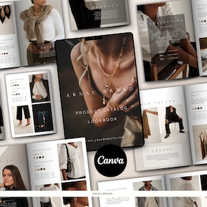 Modello di lookbook per riviste per Canva / Brochure digitale o cartacea modificabile / Catalogo prodotti al dettaglio con visualizzazione dei prezzi / Download immediato