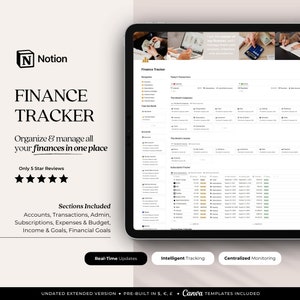 Finance Tracker Notion Template | Personal & Business Financial Planner | Budgets, Income Goals, Log Transactions, Subscriptions, Debt, Tax