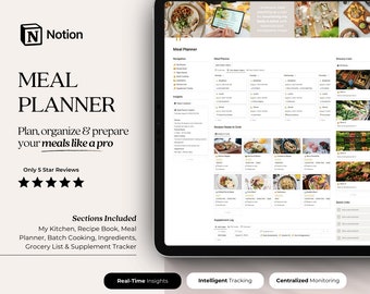 Meal Planner Notion Template | Digital Meal Planner, Recipe Book, Kitchen Manager, Batch Cooking | Generate Grocery Lists, Manage Stock