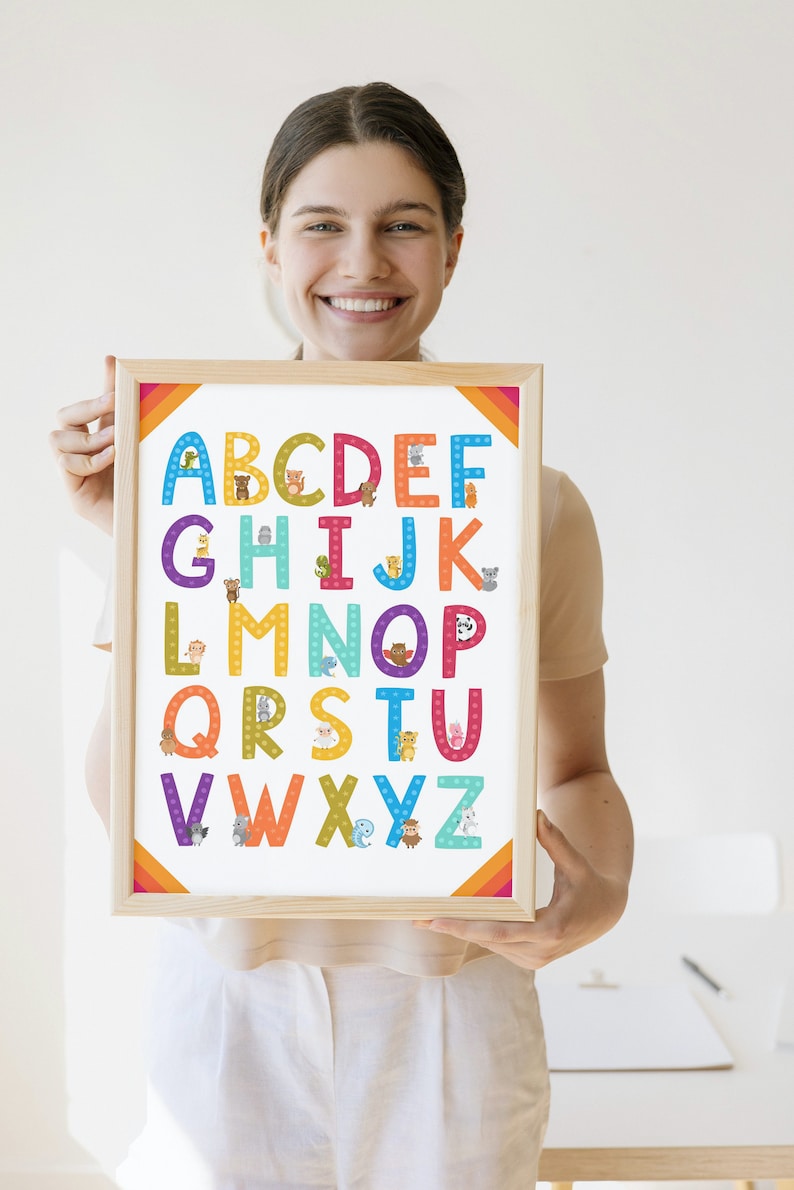 Adorable Alphabet Poster for Kids Educational ABC Wall Art Etsy