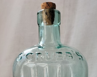 Turquoise pressed glass poison bottle for Scrubb's Ammonia