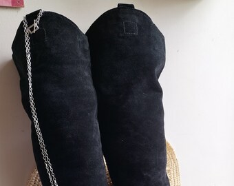 Refurbed vintage Zara suede thigh boots in black with high heels EU40