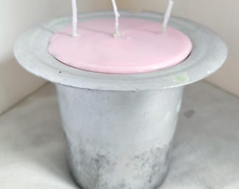 Hand poured and blended candle with three wicks in genuine grave pot with lid