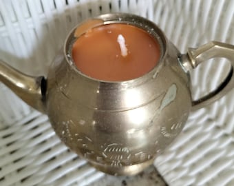 Hand poured and blended citronella candle in vintage engraved tea pot