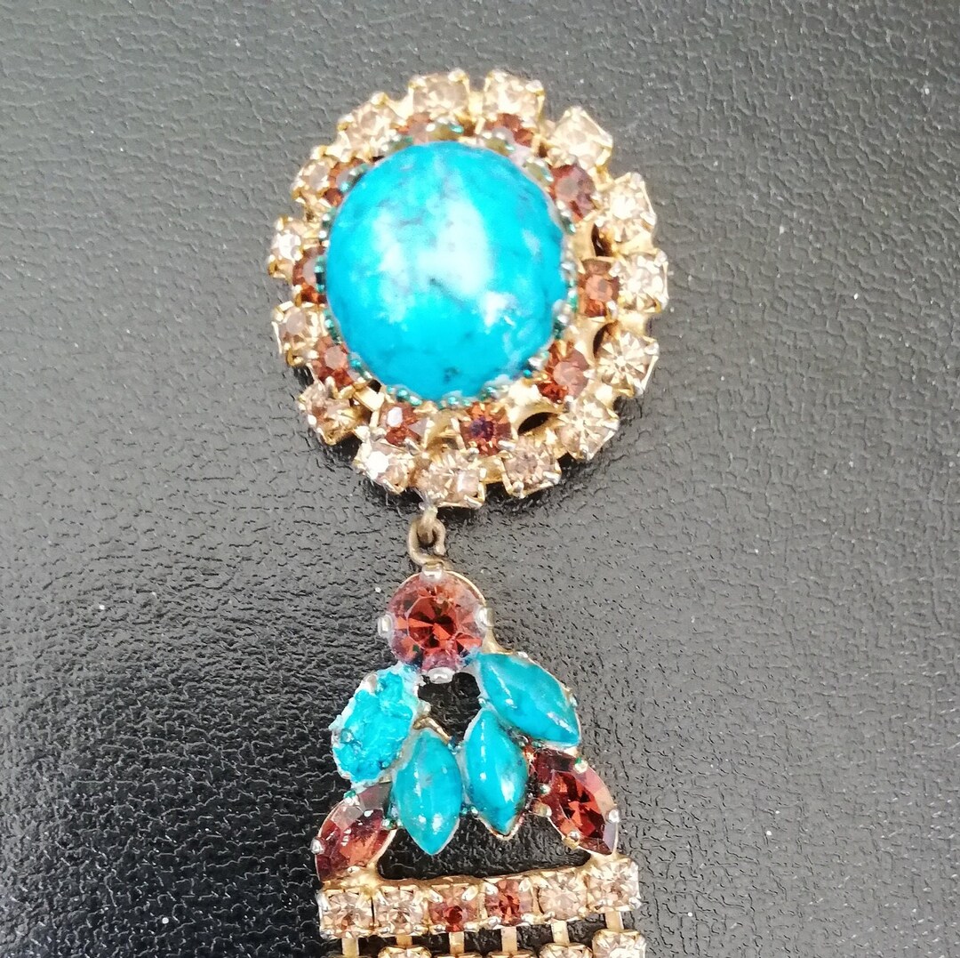 Brooches Are Back Salvaged Costume Brooch With Turquoise and Tawny