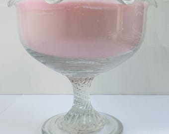Hand poured and blended jasmine and bergamot candle in a vintage scalloped dessert bowl