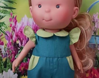 Stylish and practical two-tone cotton jumpsuit for Mia and Pippa dolls (12&quot; / 30 cm) — handmade for comfort and style
