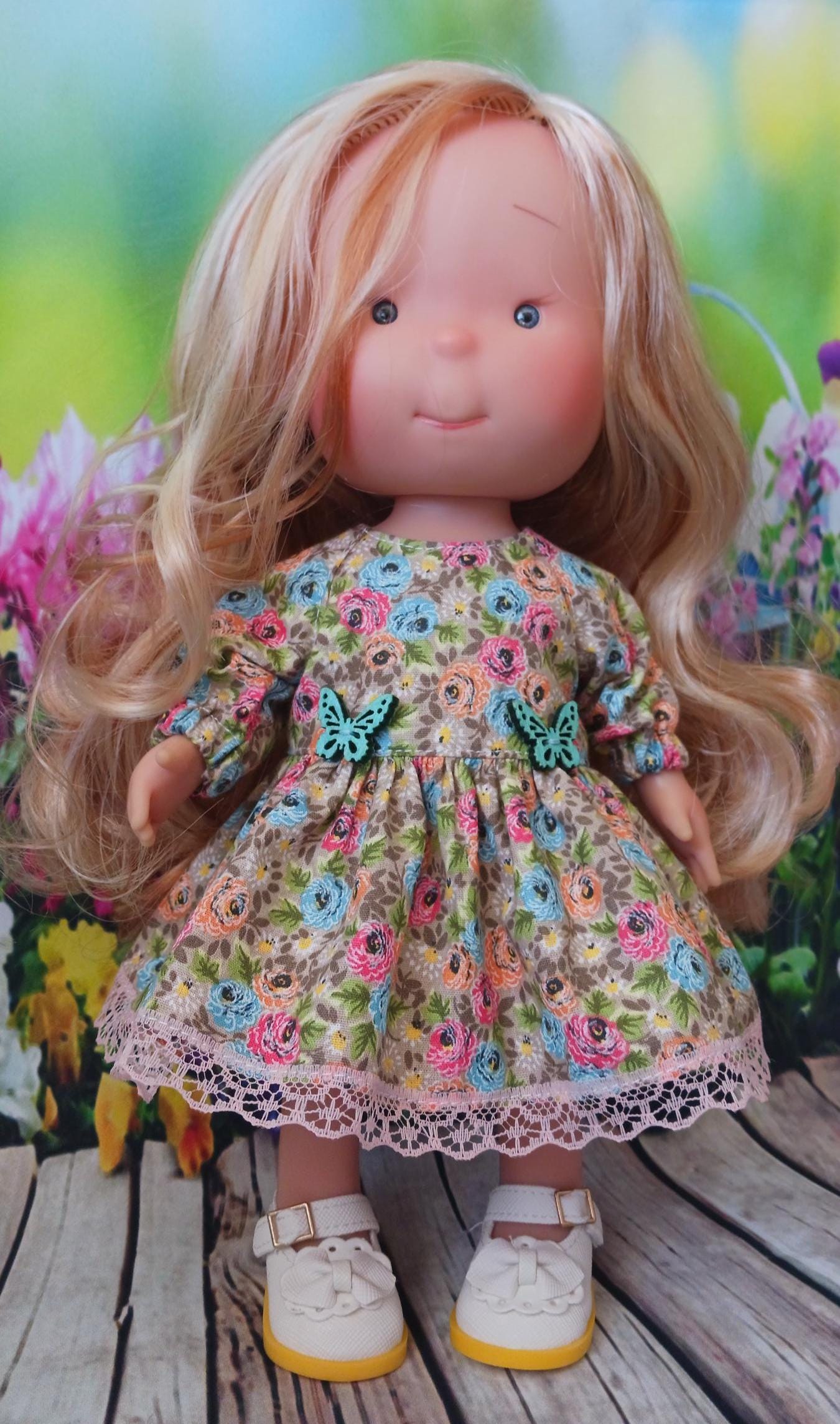 Beautiful Floral Dress for Mia Pippa 12 Inch Doll with Long Sleeves