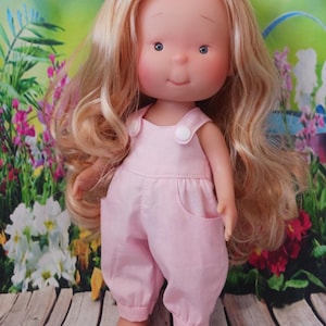 Pink Cotton Overalls for Mia Pippa 12 Inch Doll Nines d'Onil with Functional Pockets Straps and Cuffed Legs Handmade Outfit