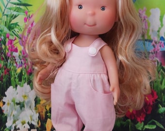 Pink Cotton Overalls for Mia Pippa 12 Inch Doll Nines d&#39;Onil with Functional Pockets Straps and Cuffed Legs Handmade Outfit