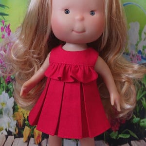 Red Summer Dress with Pleats and Ruffle – Fits Mia & Pippa Dolls 12&quot; / 30 cm
