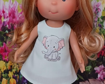 Light Green Sleeveless Dress for Mia & Pippa Nines d’Onil 12” / 30cm Doll – Cotton Fabric Dress with Front Appliqué