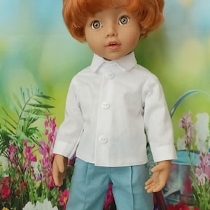 Camisa blanca clásica para muñeco de 36 cm (14,5 pulgadas) compatible con Gotz Little Kidz WellieWishers / Top de manga larga hecho a mano con cuello / Ropa básica para muñeco de 36 cm
