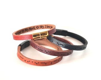 Leather Bracelet Personalized Unisex Morse Code Leather Cuff Couples Secret Message Band Minimalist Jewelry for Him Engraved Christmas Gifts
