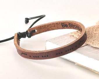 Hidden Message Personalized Leather Bracelet Engraved with Morse Code Adjustable Bracelet for Men Gift Valentines Day Gifts Christmas Gift