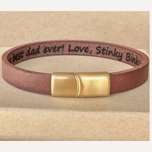 Personalized Full-Grain Leather Bracelet, Engraved Hidden Message