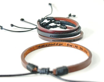 Custom Leather Bracelet For Him Personalized Women Jewelry Engraved Bracelet Christmas Gifts for Women Adjustable Leather Bracelet for Woman